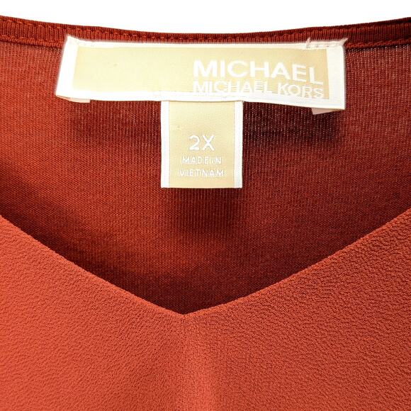 Michael Kors Layered V Neck 3/4 Sleeve Tunic Top Boho Minimal Fall Orange 2X - Picture 13 of 14